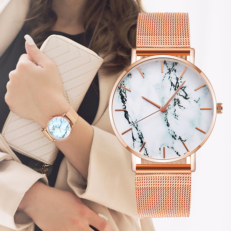 Fashion Rose Gold Mesh Band Creative Marble Female Wrist Watch Luxury Women Quartz Watches Gifts Relogio Feminino Drop Shipping - Geaux24